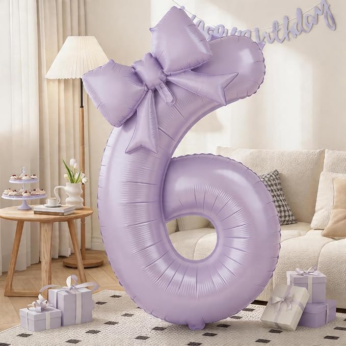 Light Purple 6 Balloons with Bow Balloons, 40 Inch Giant Self Inflating by KYGNE