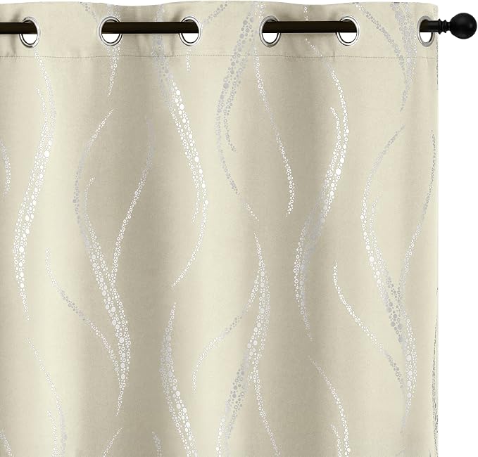 Yakamok Cream Light Blocking Curtains 72 Inches Long Silver Print Wide 42" | by Yakamok