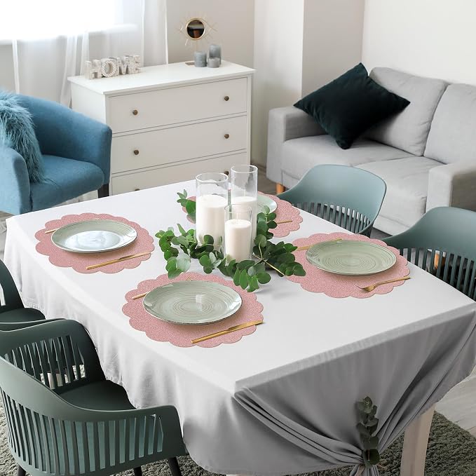 60 Pcs Rose Gold Glitter Paper Placemats, 13.5 Inch Scalloped Table Mats | - Image 5