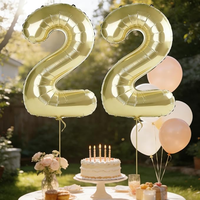 40 Inch Number 22 Balloons for 22nd Birthday Party Decorations, 0-100 Champagne - Image 3