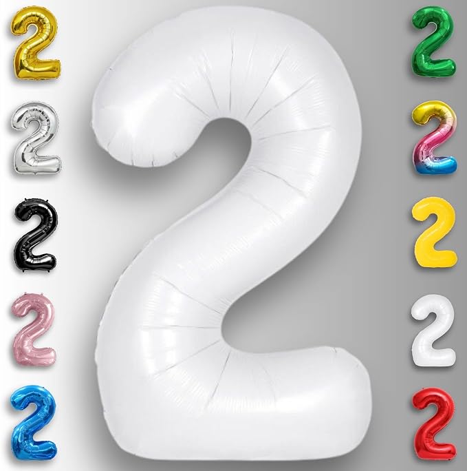 White Number Balloon 2 Mylar Foil Balloons 32 inch - Image 3