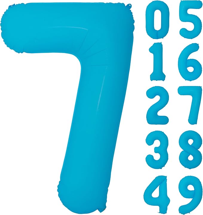 40IN Blue Birthday Number 7 Balloon Fluorescent Blue Helium Foil Balloon | by YOIOZAIZAI