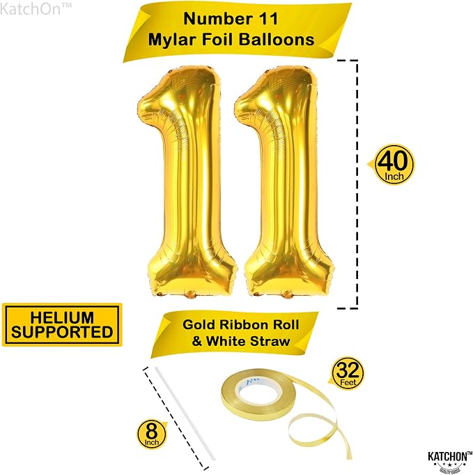KatchOn Gold Number 11 Balloon 40 Inch, 11th Birthday Balloon Decor | 11th - Image 2