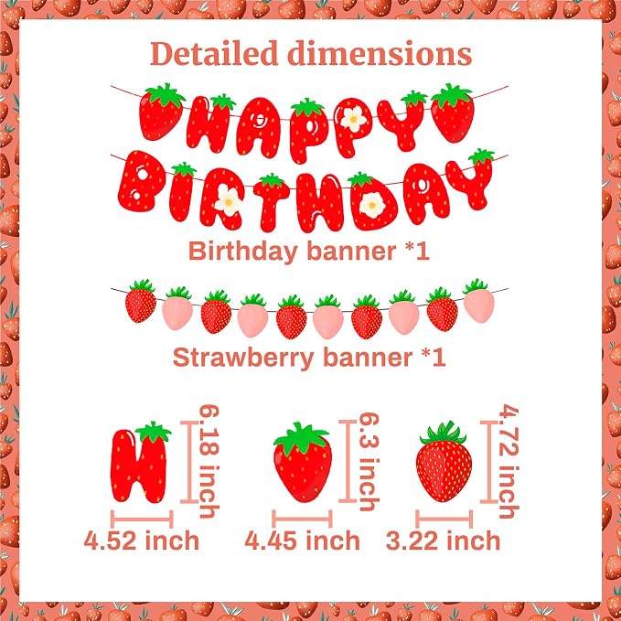 MEETINGU Strawberry Happy Birthday Banner, Party Decoration Set - Image 2