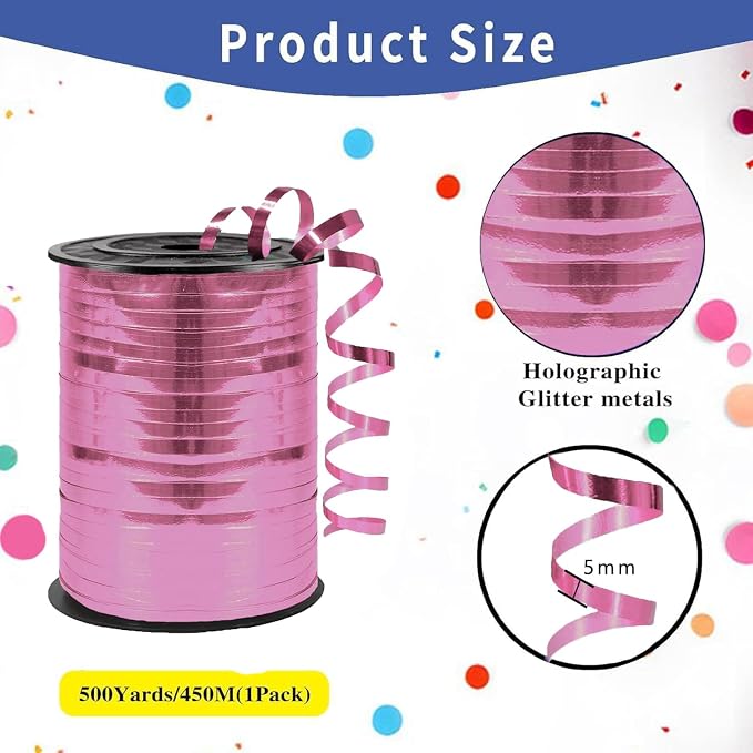Premium Pink Curling Ribbon, 1/5" Wide x 500 Yards, - Image 2