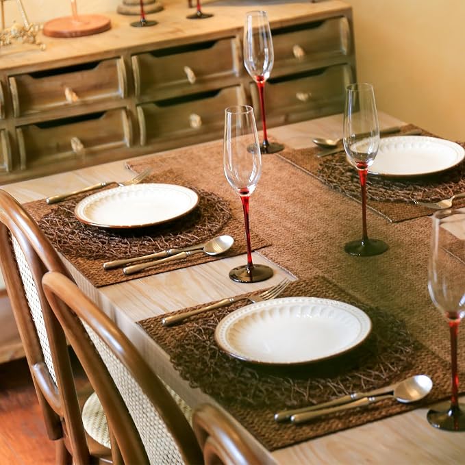 AHHFSMEI Paper Braided Round Placemats Set of 6 Natural Non-Slip Heat Resistant - Image 5
