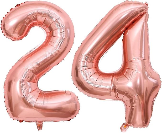 Rose Gold 24 Number Balloons, 40 Inch Giant Number 24 Balloons Foil Mylar by Lovoir