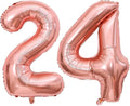 Rose Gold 24 Number Balloons, 40 Inch Giant Number 24 Balloons Foil Mylar by Lovoir