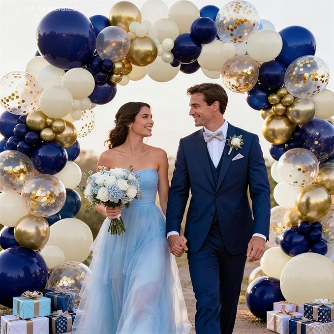 Navy Blue Gold White Sand Balloons Arch Kit, Party Decor. | Navy/Dark - Image 5