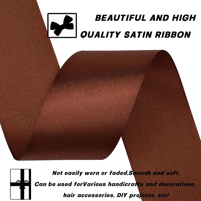 1-1/2 Inch 30 Yards Brown Solid Satin Ribbon - Image 3