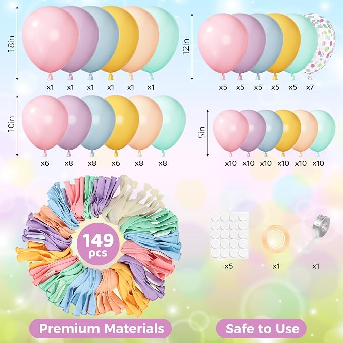 Ouddy Party 149Pcs Pastel Rainbow Balloon Garland Kit 18 12 10 5Inch | - Image 3