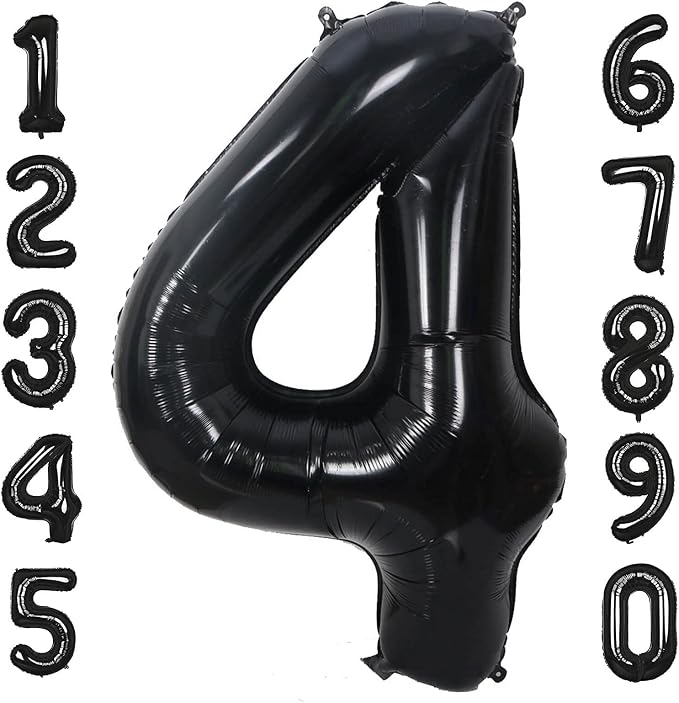 40 Inch Black Number 4 Balloons Helium Giant Black 4 Balloons by LHOAVWE