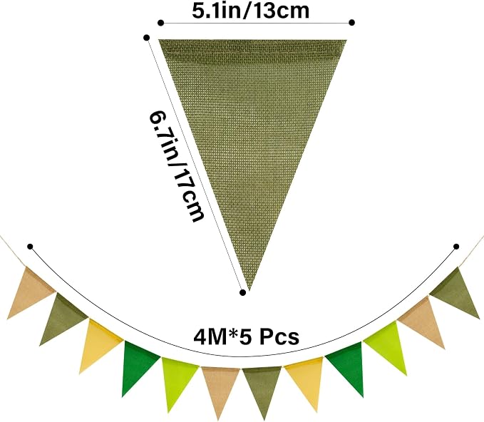 G2PLUS Pre-Strung Burlap Pennant Banner, 65Ft Sage Green and Yellow Triangle - Image 2