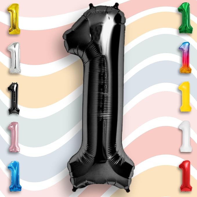 Black Number Balloon 1 Mylar Foil Balloons 40 inch - Image 2