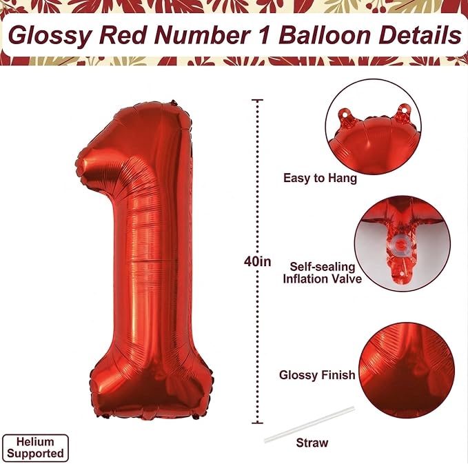 Red Number 1 Balloon 40 Inch, Foil Numeral - Image 4