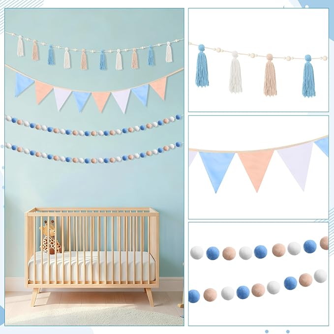 Hahafelt 4 Pcs Baby Shower Party Decoration Kit Pennant Bunting Banner Tassel - Image 5