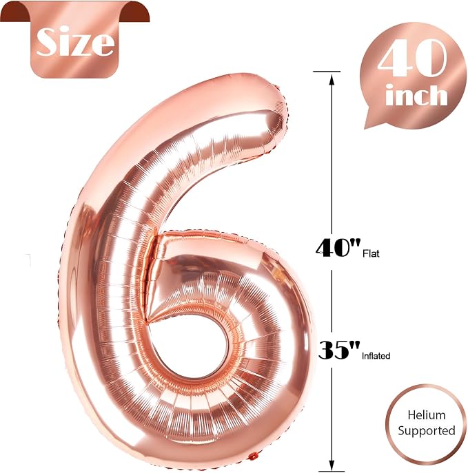 Rose Gold Number 6 Balloon 40 Inch - Image 5