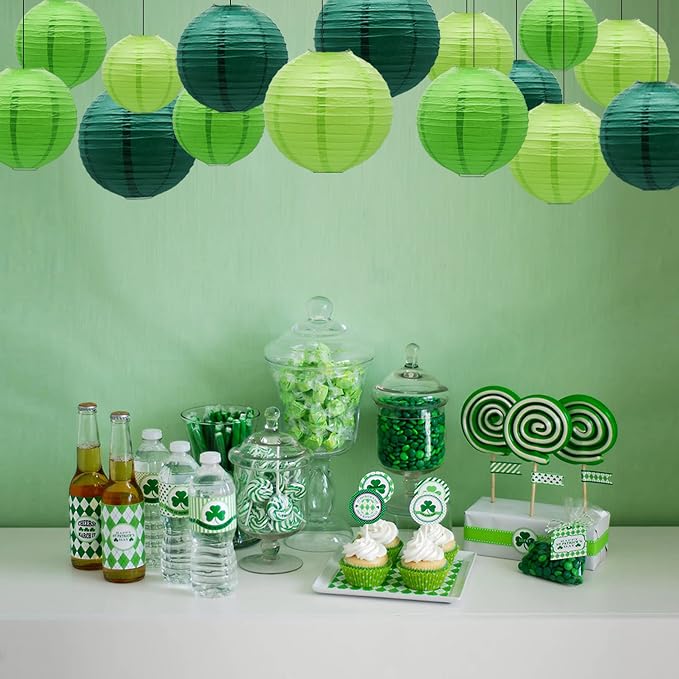 15 Pcs Green Paper Lanterns, graduations, baby showers and St. Patrick's Day - Image 6