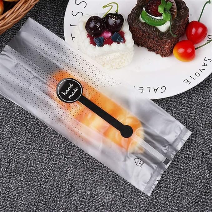 Cookie Bags for Packaging, Searik Translucent Plastic Cellophane Pastry Treat Bags for Party Gift Giving Bakery Bread Candy Chocolate Wrapping Goods with Stickers and Ribbon (3.5 x 8.8 Inches, 80 Pcs)