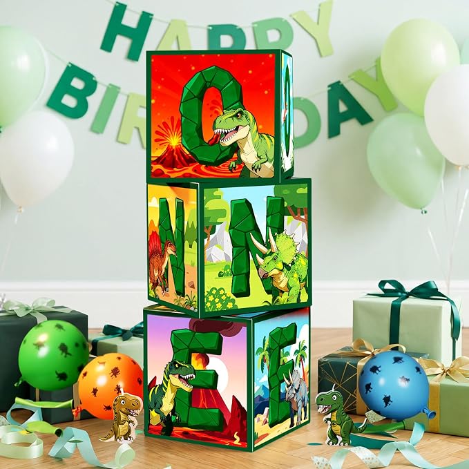 3 Pcs 1st Dinosaur Birthday Decorations One Birthday Balloon Boxes Dino Party by Unknown