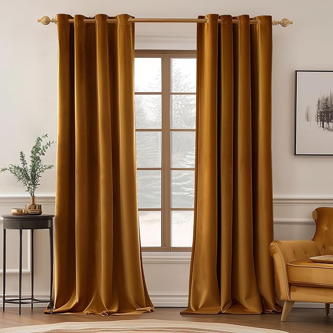 MIULEE Velvet Curtains Golden Brown 52 x 84 Inch Length Set of 2 | Grommet by MIULEE