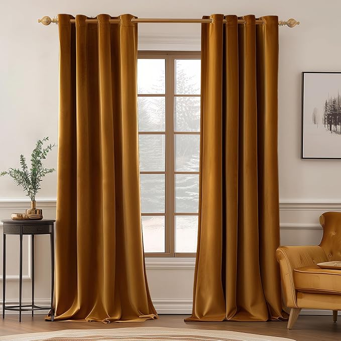MIULEE Velvet Curtains Golden Brown 52 x 108 Inch Length Set of 2 | Extra Long by MIULEE