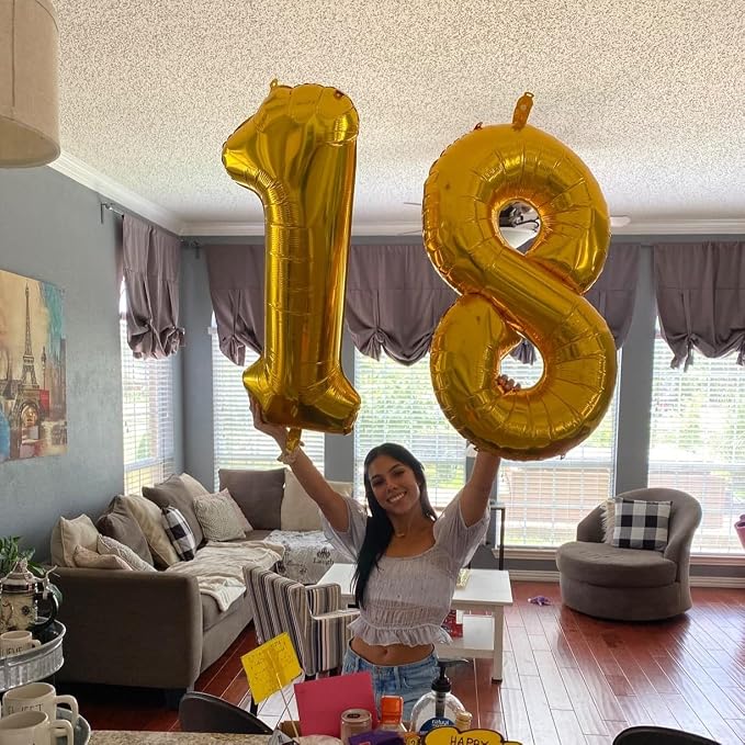 Gold Number 18 Birthday Balloons, 40 Inch Large Gold Mylar Foil Number 1 & 8 - Image 4