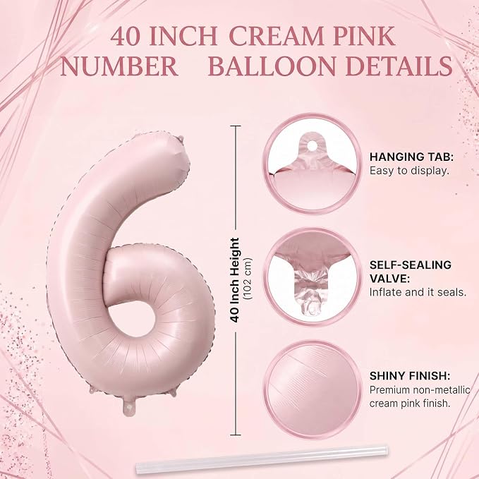 Blush Pink Number 16 Balloon 40 Inch, Foil Digits Theme Party Supplies | Matte - Image 4
