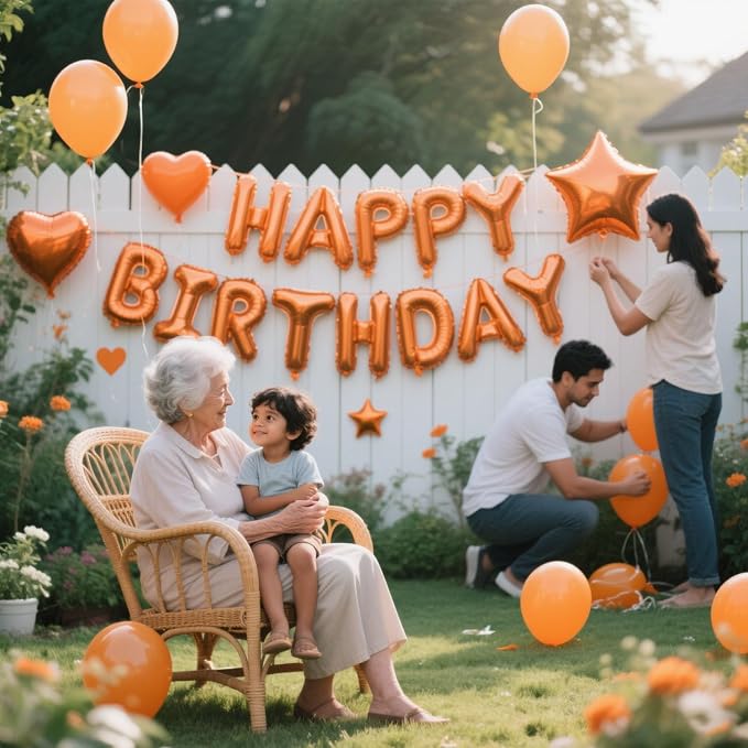 27 Pcs Orange Birthday Decorations, 3D Letters Orange Happy Birthday Balloon - Image 3