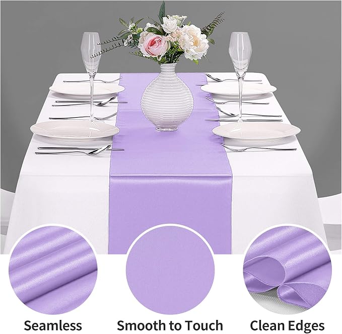 15-Pack Satin Table Runner Lavender 12 x 108 inches Long, Table Runners - Image 2