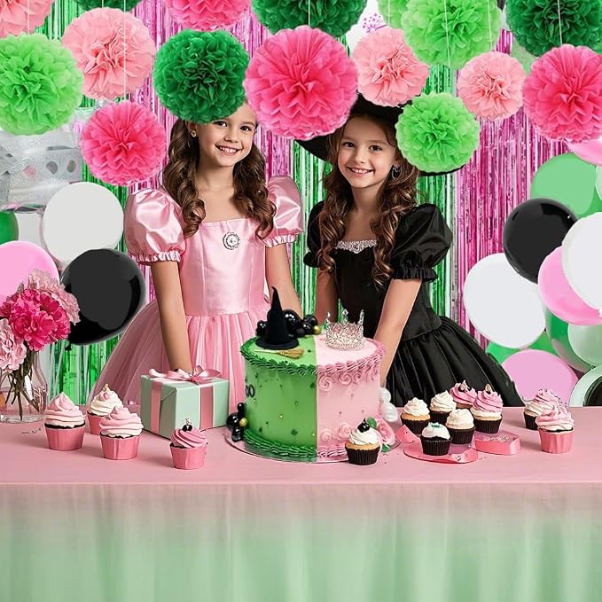 Capesaro Pink and Green 12PCS Paper Pom Poms Party Decorations - Image 3
