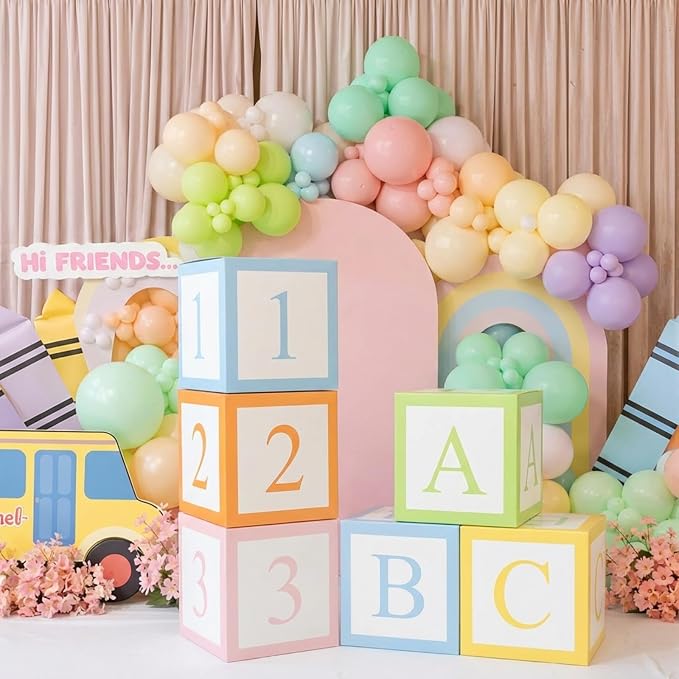 Gueevin English Teacher Party Decorations 6 Pcs Pastel Abc 123 Balloon Boxes by Gueevin