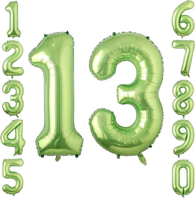 Light Green Number 13 Balloon 40 Inch, Shiny Foil Double Digit Party Decor | by Unknown