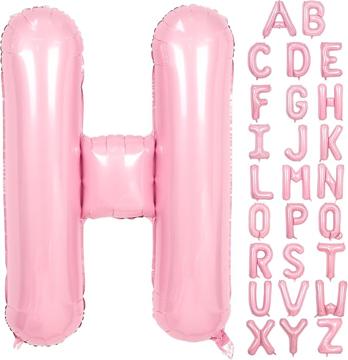 Pink Letter H Balloons, 40 Inch H Letter Balloon Light Pink, A to Z Alphabet by Adorely