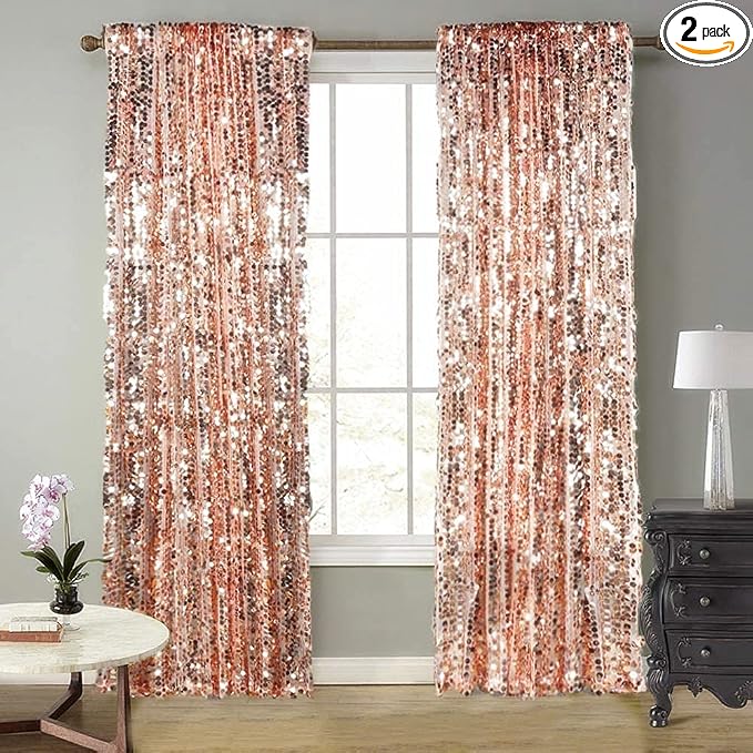 Big Sequin Rose Gold Drapes Curtains Panels Payette Sequin Backdrop Curtains by SFNSKY