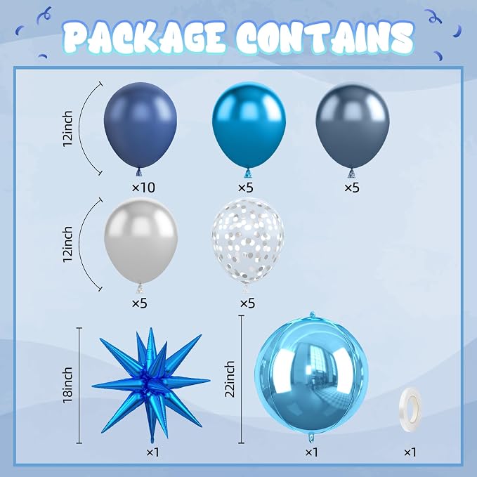Blue and Silver Balloons, 12 Inch Navy Blue Metallic Silver Confetti Balloon - Image 2