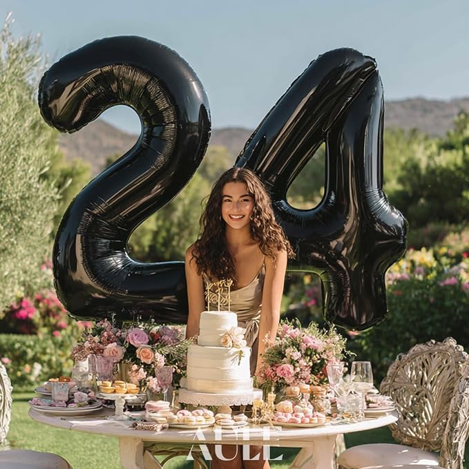 AULE 40 Inch Black Number Balloon 24 Foil 0-9 Birthday Big Numbers | Birthday - Image 4