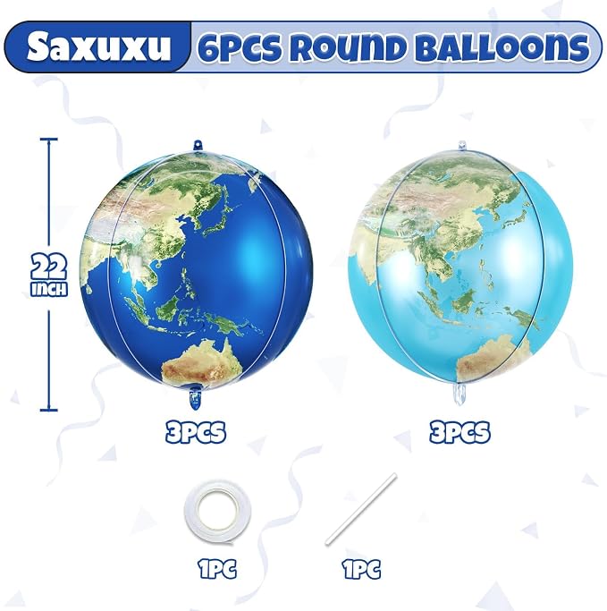 6 Pcs Globe Earth Balloons, 22 Inch Big World Map Foil Balloons, Planet Large - Image 3