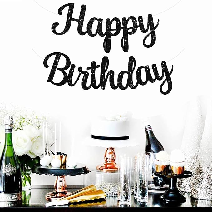 BEISHIDA Glitter Black Happy Birthday Banner Party Decoration NO DIY, 10Feet | - Image 6