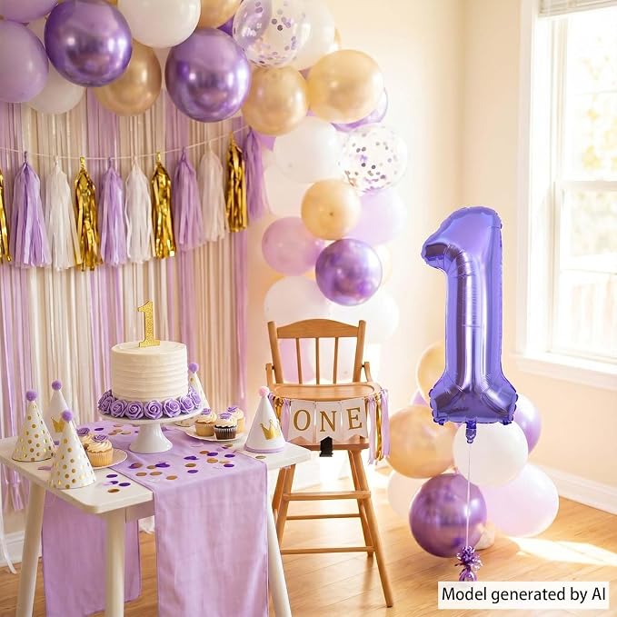 Purple Number 1 Balloon 40 Inch, Large Lavender Mylar Foil Balloons, Metallic - Image 3