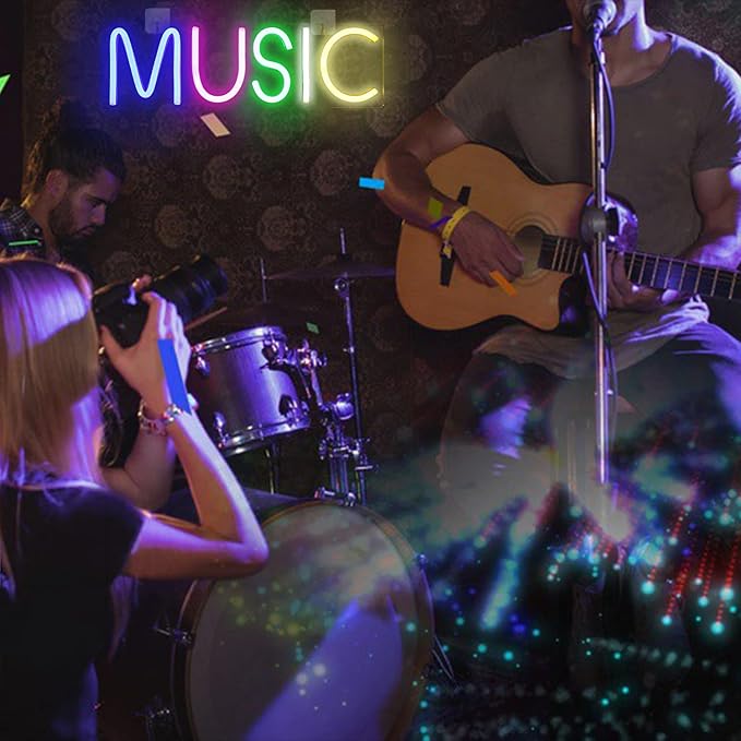Lucunstar Music Neon Light,Neon Sign for Wall Decor Colorful Letters Neon Lights Sign Music Word LED Neon for Bedroom Game Room Club Bar Party Decoration,Game Room Decor,Room Decor