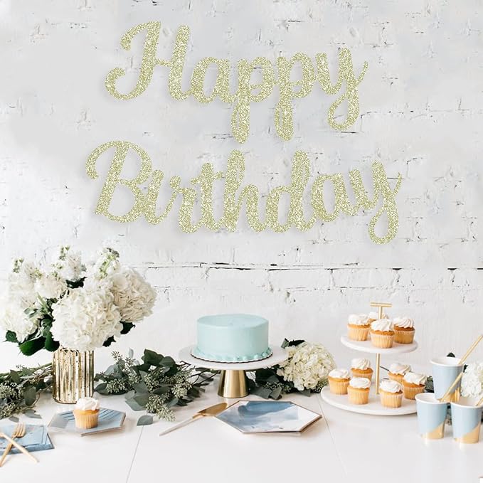 BEISHIDA Glitter Champagne Happy Birthday Banner Party Decoration NO DIY | - Image 6