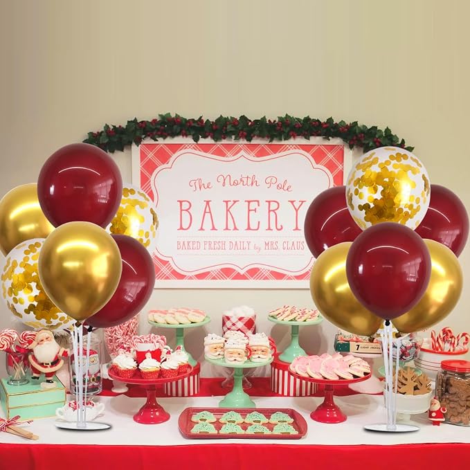 TONIFUL 4Set Burgundy Red Gold Balloon Stand Balloon Centerpieces - Image 6