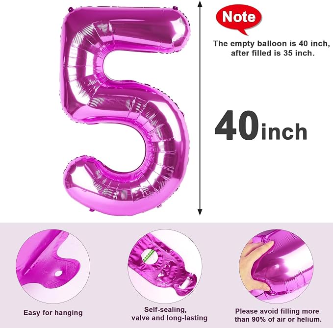 5 Balloon Numbers Birthday Decorations, 40In Rose Purple Balloons - Image 5