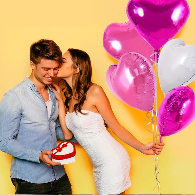 TONIFUL 30 Pcs Pink White Heart Balloons 18 Inch Heart Shape Foil Balloon | - Image 5