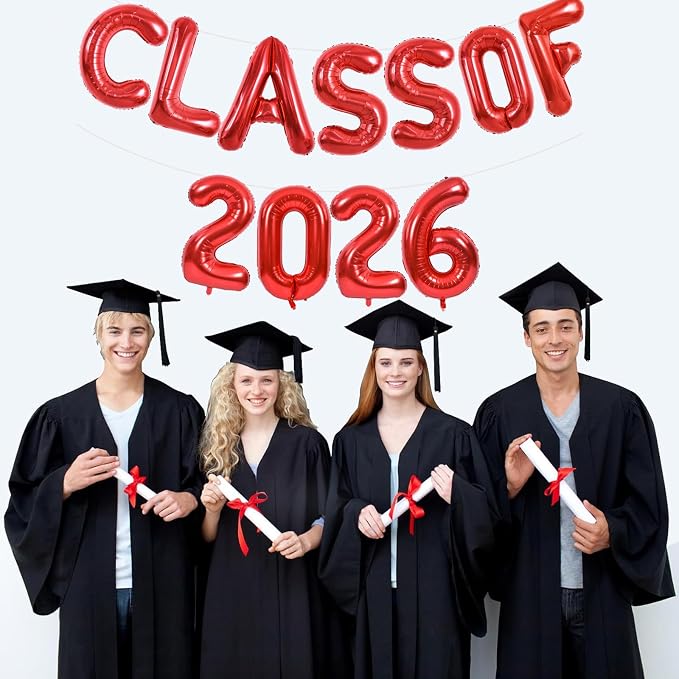 TONIFUL Red Class of 2026 Graduation Balloon Banners Foil Balloons Decorations - Image 3