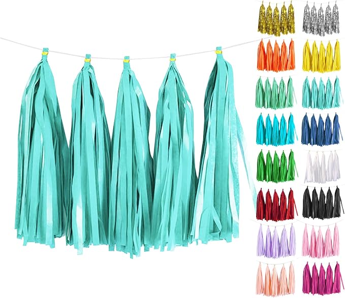 Light Blue Tassel Garland 20 Pcs, Tissue Paper Tassels Garland Banner by ODDODDY