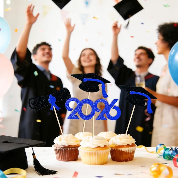 Pre-Assembled Graduation Cupcake Toppers 48 PCS, Class of 2026 Mini Cake - Image 5