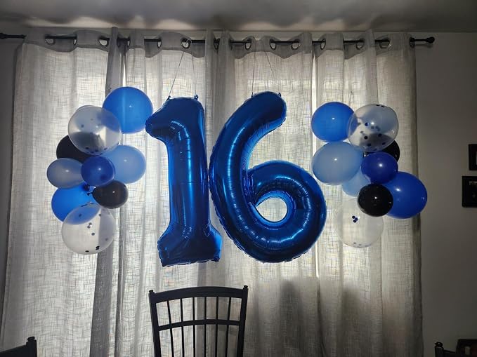 6 Balloon Numbers Birthday Decorations, 40In Navy Blue Balloons - Image 2