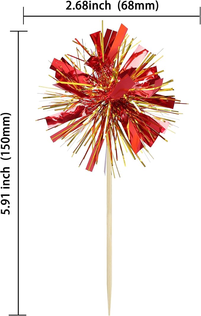 Gyufise 30Pcs Foil Firework Cupcake Toppers Sparkle Tinsel Cake Toppers Tinsel - Image 2
